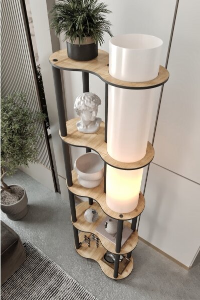 Lampă de podea NOTO cu polițe, 1xE27/40W/230V, bej/negru