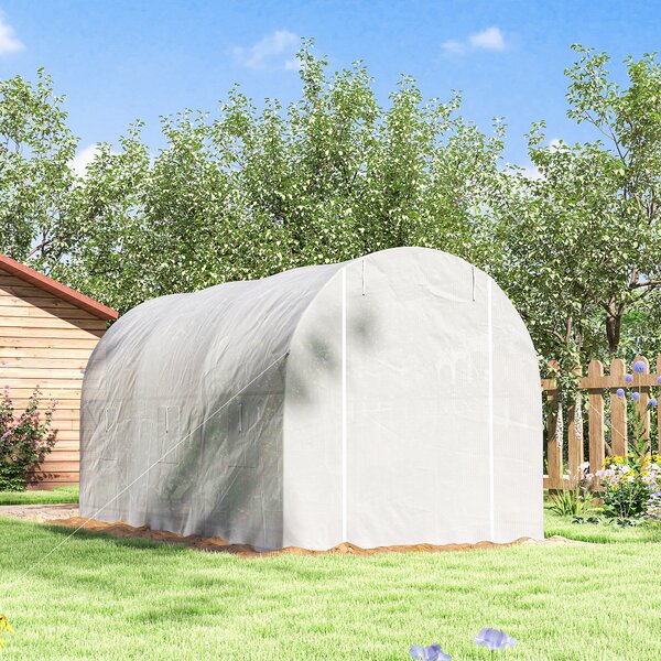 Outsunny sera gradine3,5 x 2 x 2 m, cadru mare din otel galvanizat, tunel din polietilene pentru gradina, alb | Aosom Romania