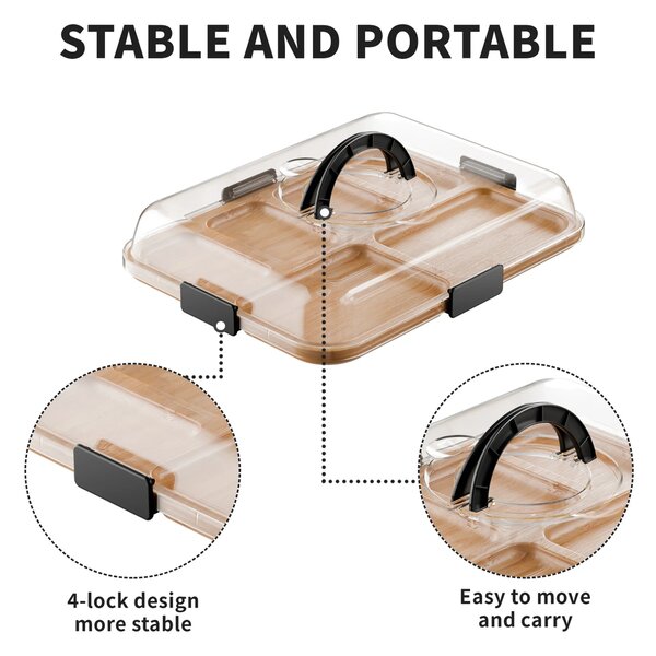 Tavă Pentru Gustări Din Bambus Trayluxe™ Cu 6 Compartimente și Capac