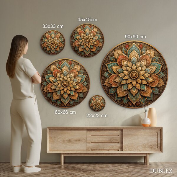DUBLEZ | Mandala rotundă din lemn - Shanti | Imprimare UV premium