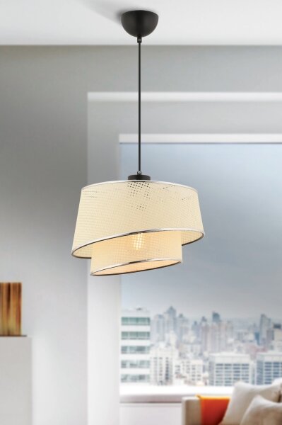 Lustră pe cablu BARETTE, 1xE27/60W/230V, crem/crom lucios