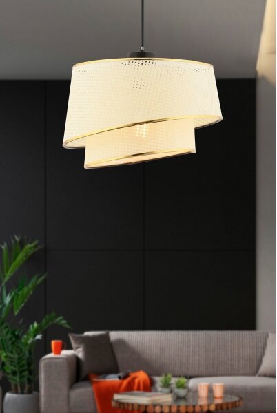 Lustră suspendată pe cablu BARETTE 1xE27/60W/230V crem/auriu