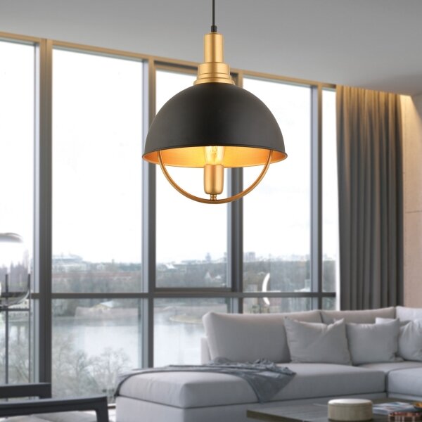 Lustră suspendată pe cablu MONZA 1xE27/40W/230V diam. 30 cm negru/auriu