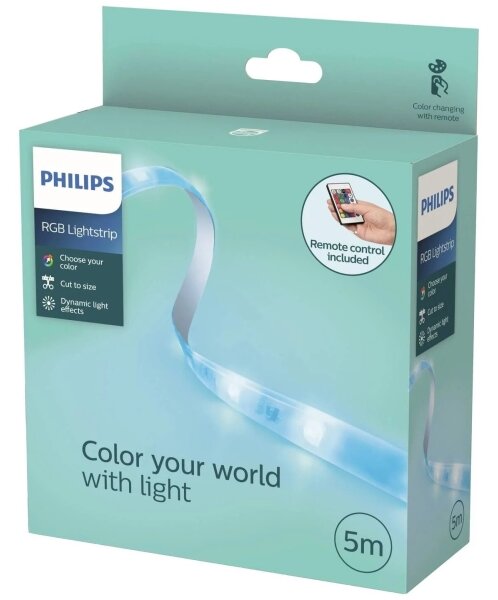 Philips - Bandă LED RGB reglabilă 5 m, 12 W, 230 V + telecomandă