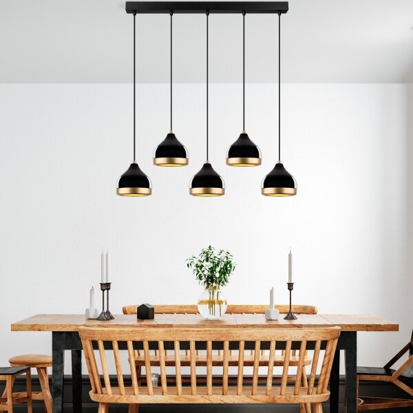 Lustră suspendată pe cablu YILDO, 5xE27/40W/230V, negru/auriu