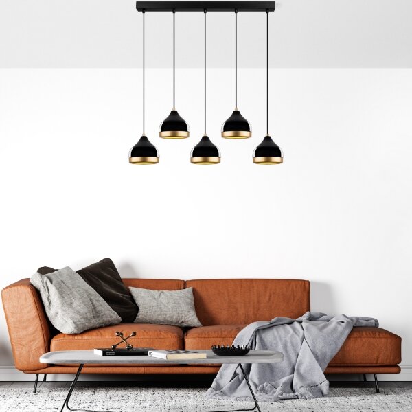 Lustră suspendată pe cablu YILDO, 5xE27/40W/230V, negru/auriu