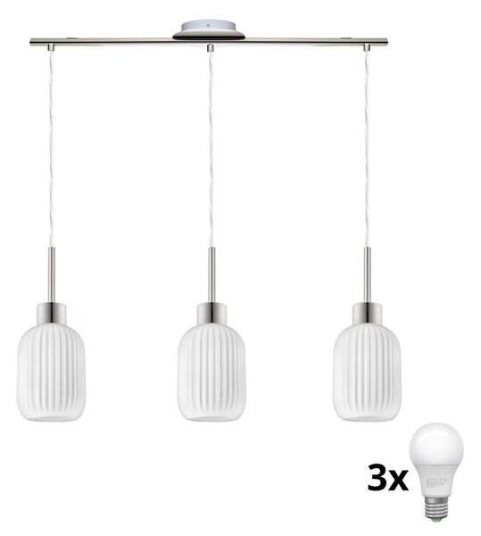 Lustră LED HARMA, suspendată pe cablu, 3xE27/60W/230V, crom mat/alb