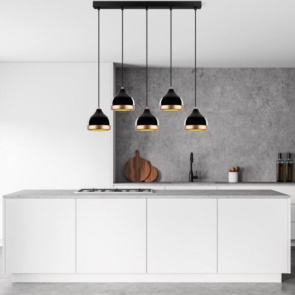 Lustră suspendată pe cablu YILDO, 5xE27/40W/230V, negru/auriu
