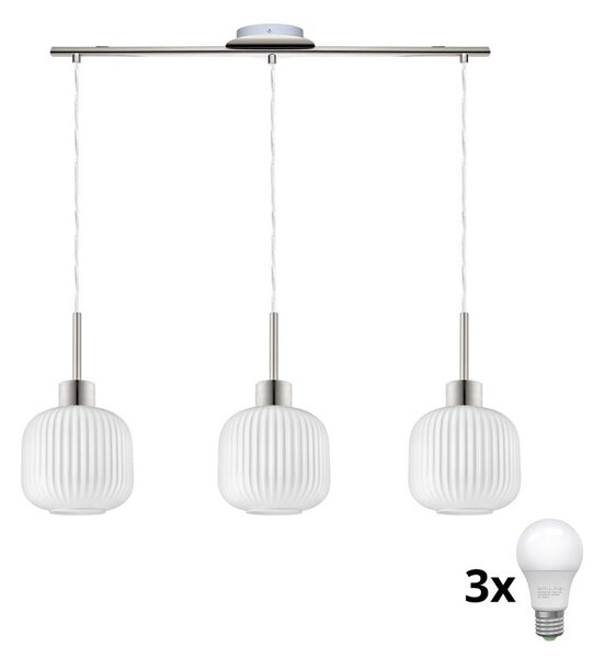 Lustră LED HARMA, suspendată pe cablu, 3x E27, 60 W, 230 V, crom mat/alb