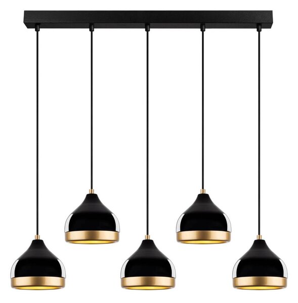 Lustră suspendată pe cablu YILDO, 5xE27/40W/230V, negru/auriu