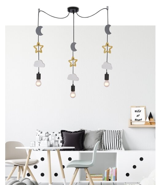 Lustră pentru copii cu cablu TRIO 3xE27/20W/230V gri/galben/alb