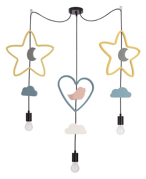 Lustră pentru copii pe cablu TRIO 3xE27/20W/230V, galben/albastru/gri