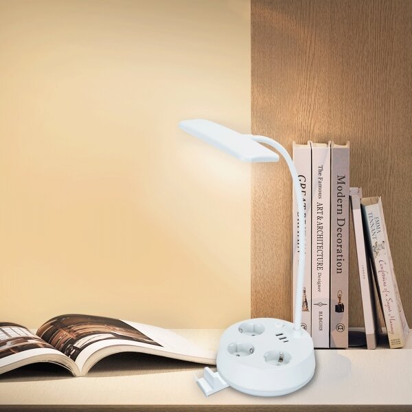 Aigostar - Lampă de birou LED dimabilă cu prize și port USB LED/4,6W/230V albă