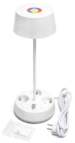 Aigostar-LED Lampă de birou LED RGBW cu reglare a intensității, prize și port USB, 4,6W, 230V, alb