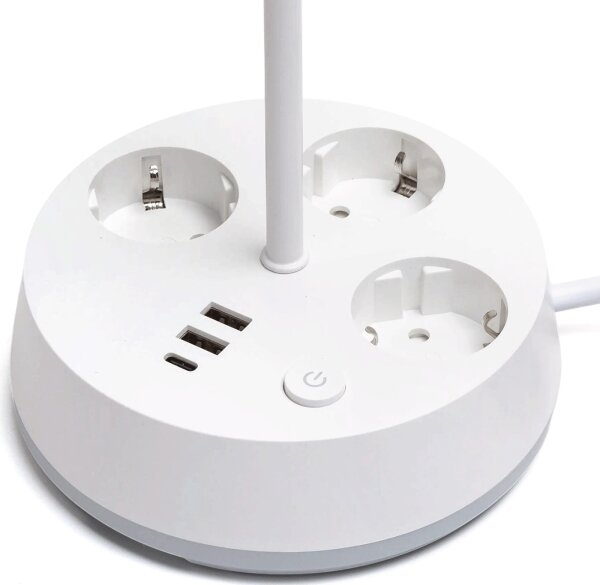 Aigostar-LED Lampă de birou LED RGBW cu reglare a intensității, prize și port USB, 4,6W, 230V, alb