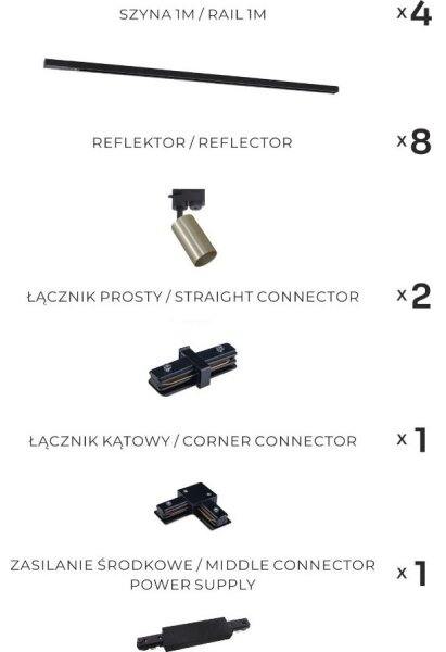 Zuma Line 3582 - Spot pentru șină TUBE, 8 x GU10, 35 W, 230 V, negru/auriu