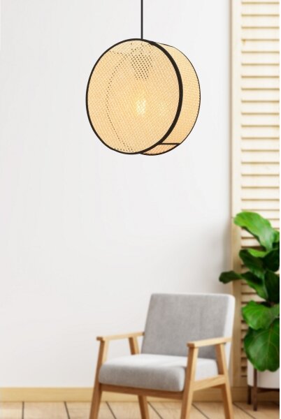 Lustră suspendată BIG DRUM, 1 x E27, 60 W, 230 V, bej/negru