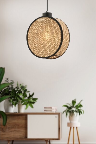 Lampă suspendată DRUM pe cablu, 1x E27/60W/230V, maro/negru