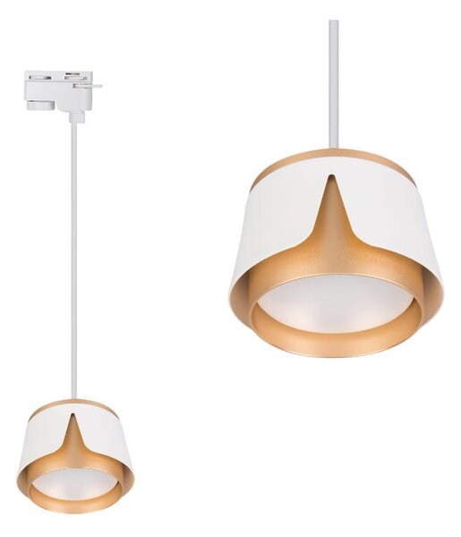 Lampa suspendata pe sina monofazata, LED GX53 35W, IP20, aluminiu si otel alb auriu