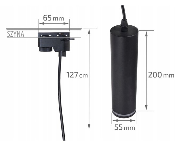 Lampa suspendata sina monofazata, LED GU10 35W, corp aluminiu si acril negru mat, cablu 1 m