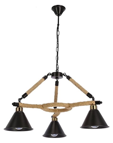 Candelabru cu lanț NEGRU, 3xE27/40W/230V, negru/maro