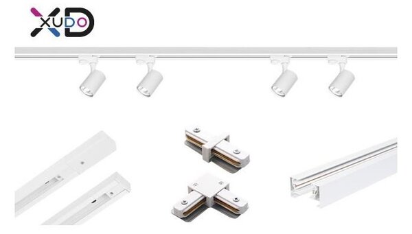 Sistem de sine monofazate, 2 x 1 metru, 4 reflectoare, LED GU10, conectori, maxim 1000W, alb mat