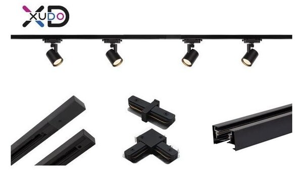 Sina cu proiectoare reglabile, 4 reflectoare, LED GU10, 2 x 75 cm, conectori inclusi, negru mat