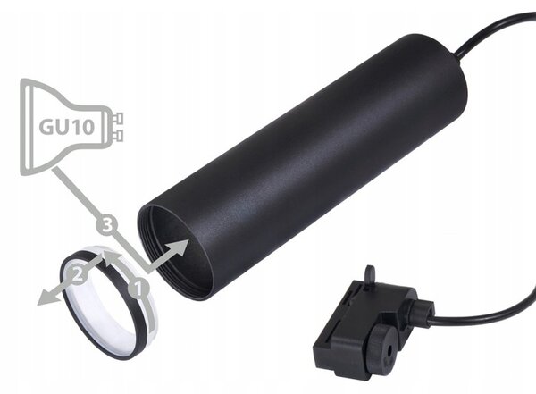 Lampa suspendata sina monofazata, LED GU10 35W, corp aluminiu si acril negru mat, cablu 1 m