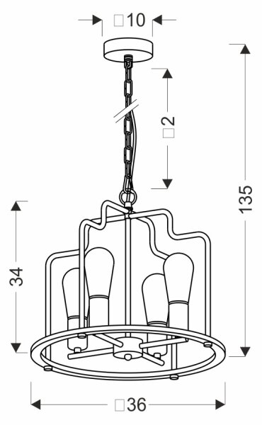 Candelabru suspendat pe lanț DATUS, 4 x E27, 40 W, 230 V, negru/maro