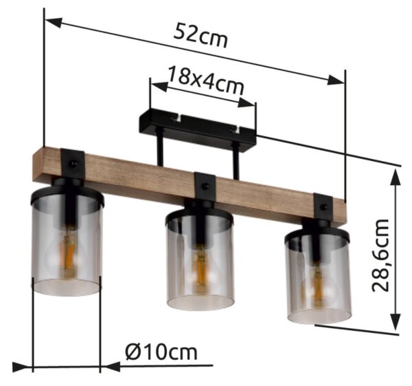 Brilagi - Lustră aplicată VISTA, 3x E27/60W/230V, finisaj stejar