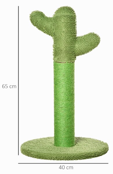 PawHut Arbore de Zgâriat pentru Pisici, Design Cactus cu Sisal, Ideal pentru Pisici Adulte și Pui, 40x40x65cm, Verde | Aosom Romania