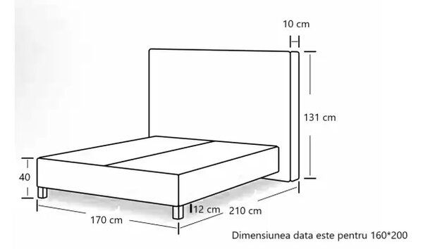 Pat tapițat cu ladă și somieră Diamond gri antracit