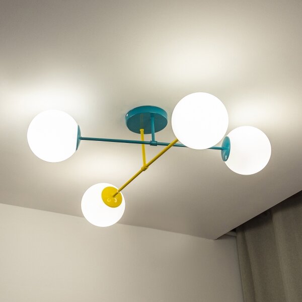 Lustru aplicat MOON, 4xE27/15W/230V, turcoaz/galben