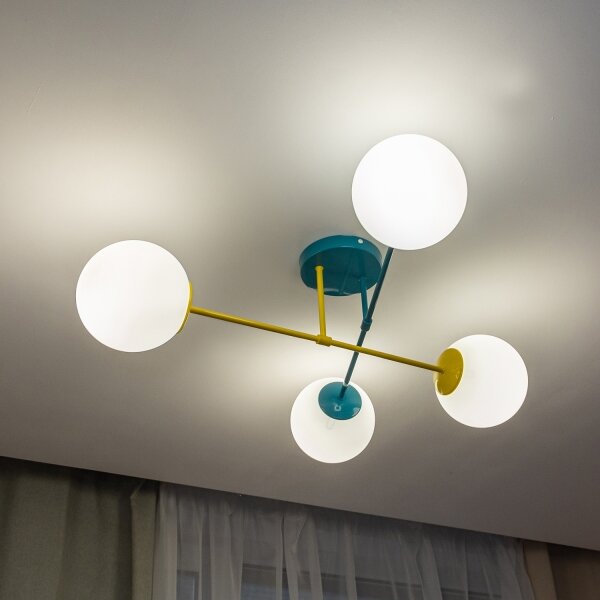Lustru aplicat MOON, 4xE27/15W/230V, turcoaz/galben