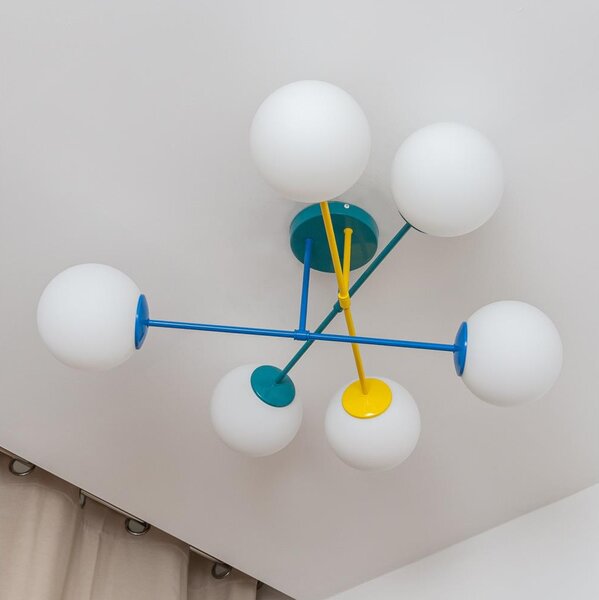 Lustră de tavan MOON, 6 x E27, 15 W, 230 V, turcoaz/galben/albastru