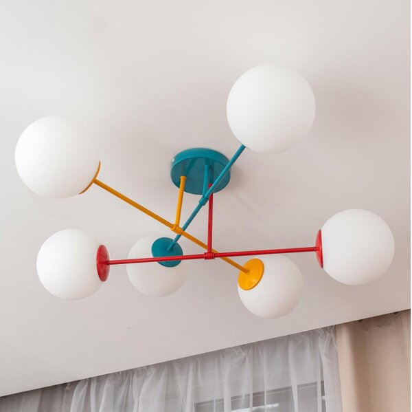 Lustră aplicată MOON, 6x E27/15W/230V, turcoaz/galben/roșu