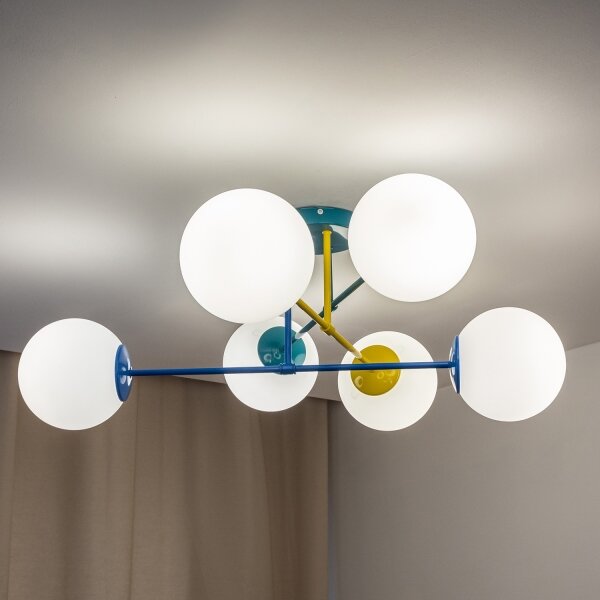 Lustră de tavan MOON, 6 x E27, 15 W, 230 V, turcoaz/galben/albastru