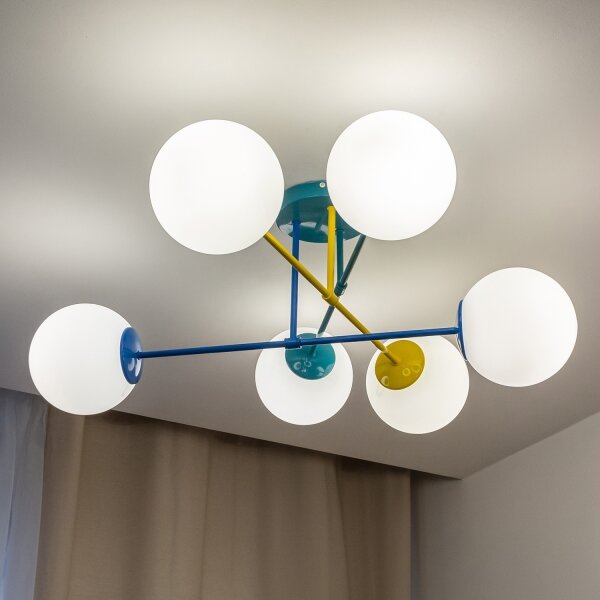 Lustră de tavan MOON, 6 x E27, 15 W, 230 V, turcoaz/galben/albastru