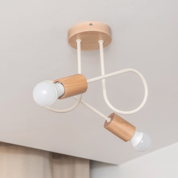 Lustru aplicat OXFORD 2xE27/15W/230V lemn de pin/crem