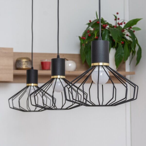 Lustră suspendată cu cablu SOLANO 3xE27/15W/230V negru/auriu