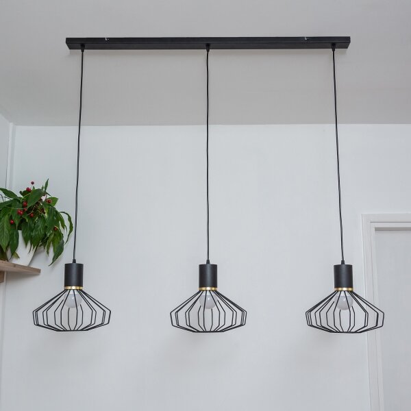 Lustră suspendată cu cablu SOLANO 3xE27/15W/230V negru/auriu