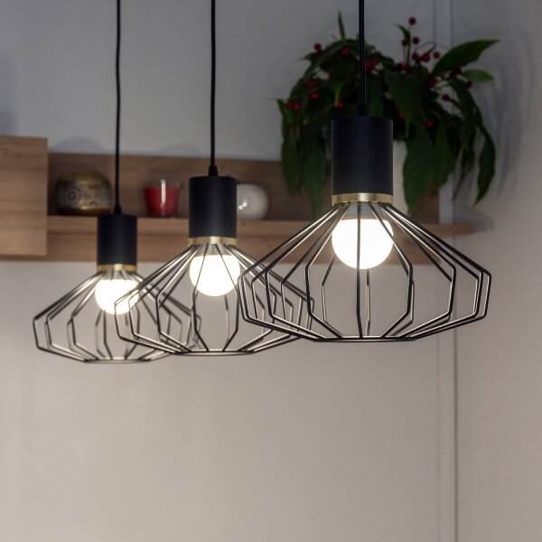 Lustră suspendată cu cablu SOLANO 3xE27/15W/230V negru/auriu