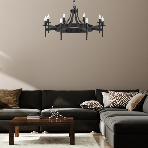 Searchlight 2428-8BK - Candelabru cu lanț CARTWHEEL 8xE14/60W/230V, negru