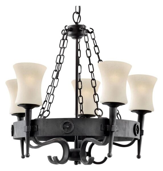 Searchlight 0815-5BK - Candelabru suspendat pe lanț CARTWHEEL 5xE27/60W/230V negru