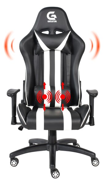 Scaun gaming cu masaj în perna lombară, funcție șezlong, 180 grade, SIG 003, Negru/Alb