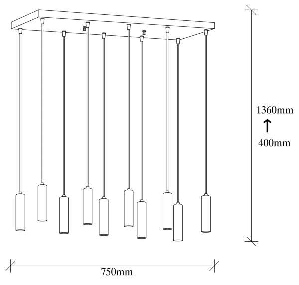 Candelabru TEMPO pe cablu, 10 x E27, 40 W, 230 V, auriu