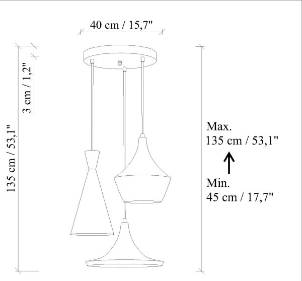 Lustră suspendată pe cablu TOM, 3 x E27, 40 W, 230 V, albastră