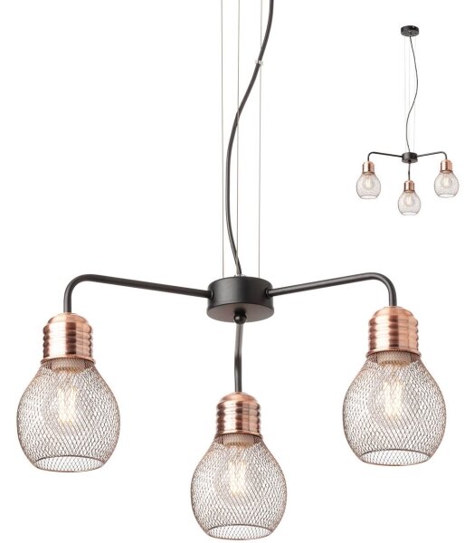 Redo 01-1579 - Candelabru suspendat pe cablu EDISON 3xE27/42W/230V, diametru 53 cm, negru/cupru