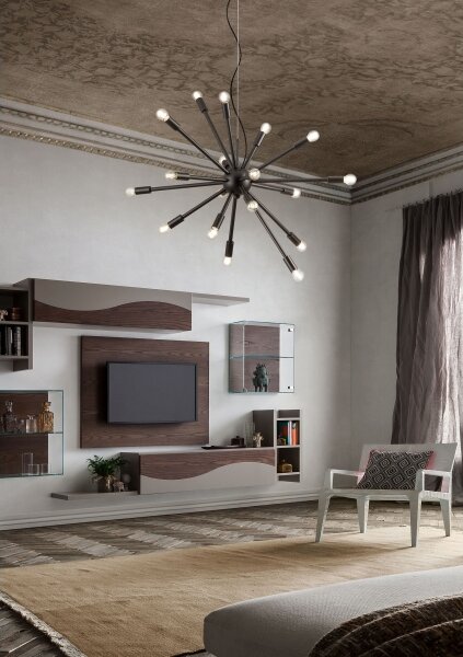 Redo 01-2934 - Candelabru suspendat pe cablu STELLAR, 12x E14, max. 25W/bec, 230V, negru