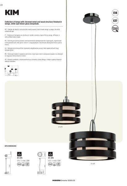Redo 01-627 - Lustră cu tijă KIM, 4 x E14, 28 W, 230 V, crom lucios/negru